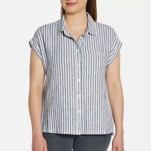 Orvis Gray and White Striped Button-Down Shirt size Large